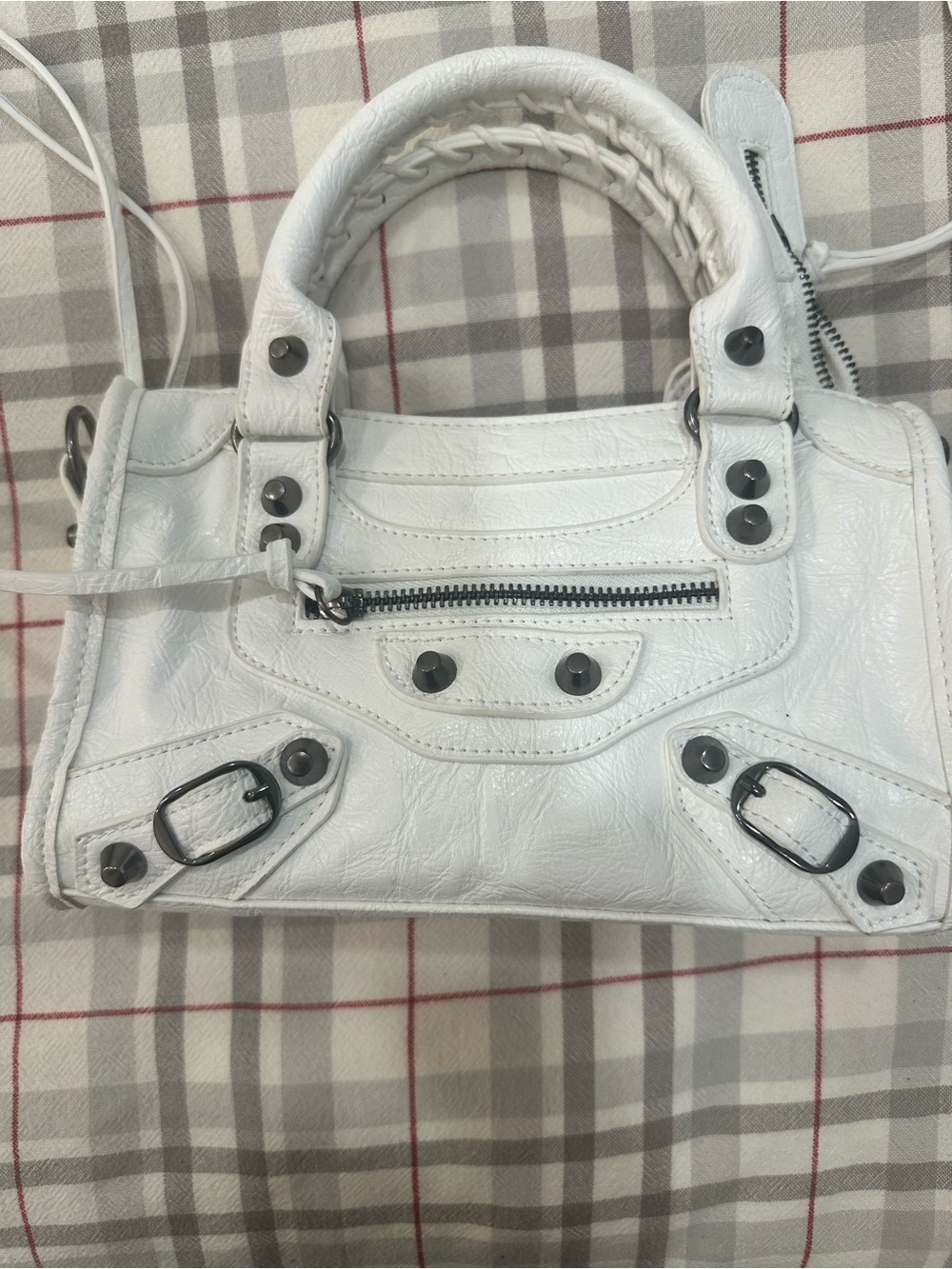 White Leather Top-Handle Mini Bag - Picture 2 of 16
